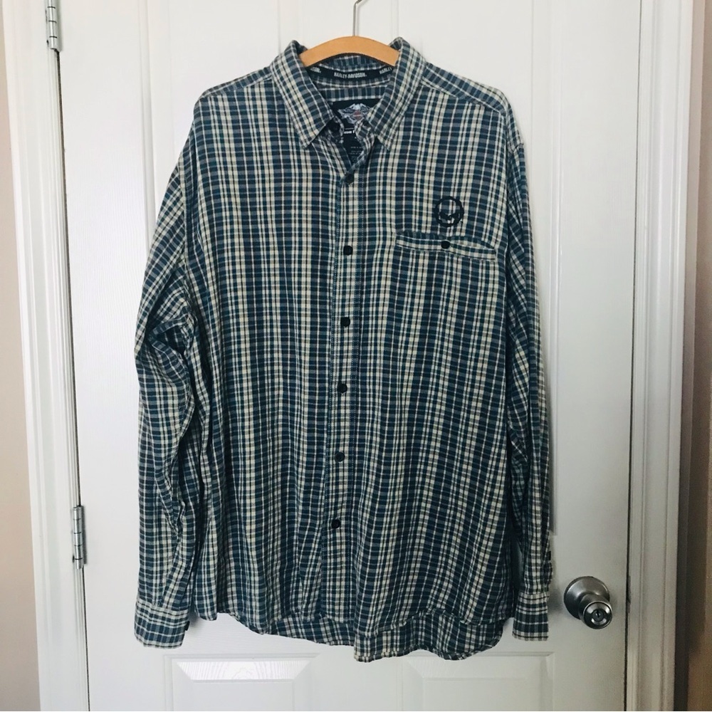 Harley Davidson Long Sleeve Button Up Men's Plaid Shirt Size XL
